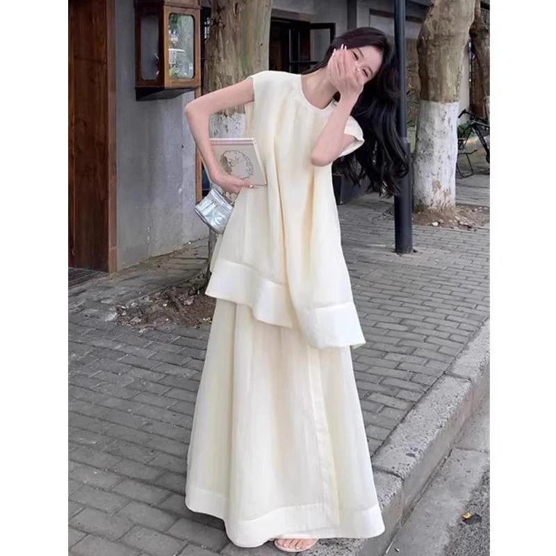 特大码斤胖夏季新款时尚套装女宽松无袖上衣半身裙子两件套