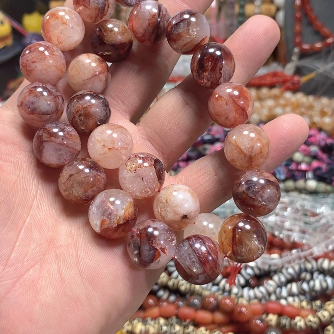 玛瑙/玉髓未镶嵌珠宝半成品天然牛血红胶花一条卡16➕mm