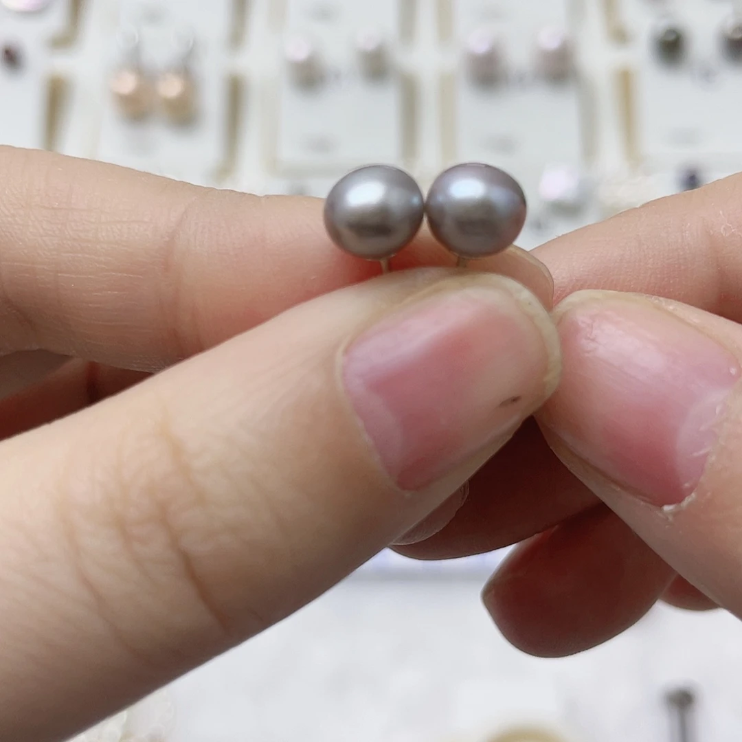 倾***2银S925镶嵌淡水珍珠耳饰