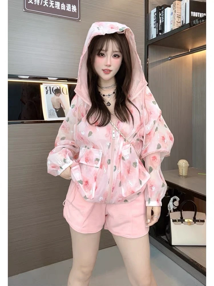 【源头厂家】夏季新款连帽碎花防晒衣宽松透气轻薄百搭短外套女