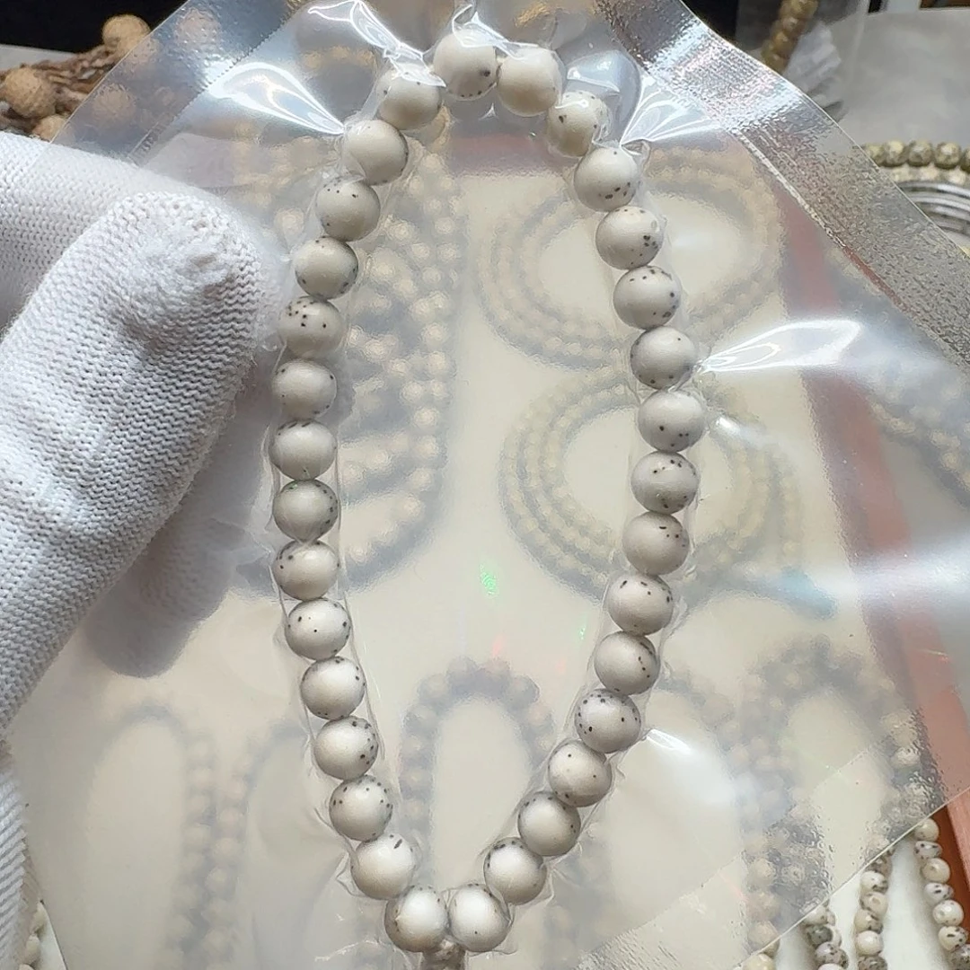 星月菩提手串石玉料7/7圆珠手持瓷白料通体留白小细星
