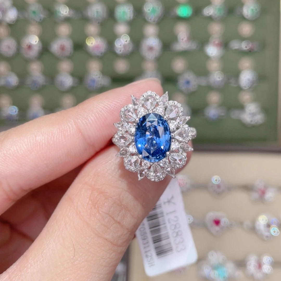 蓝宝石戒指18K金镶嵌3.1ct