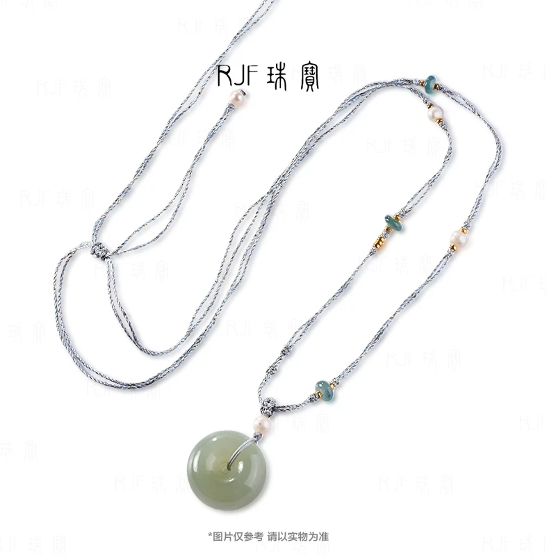RJF【团子-深】七夕节和田玉百搭平安扣古风手工编绳金镶嵌复古设计