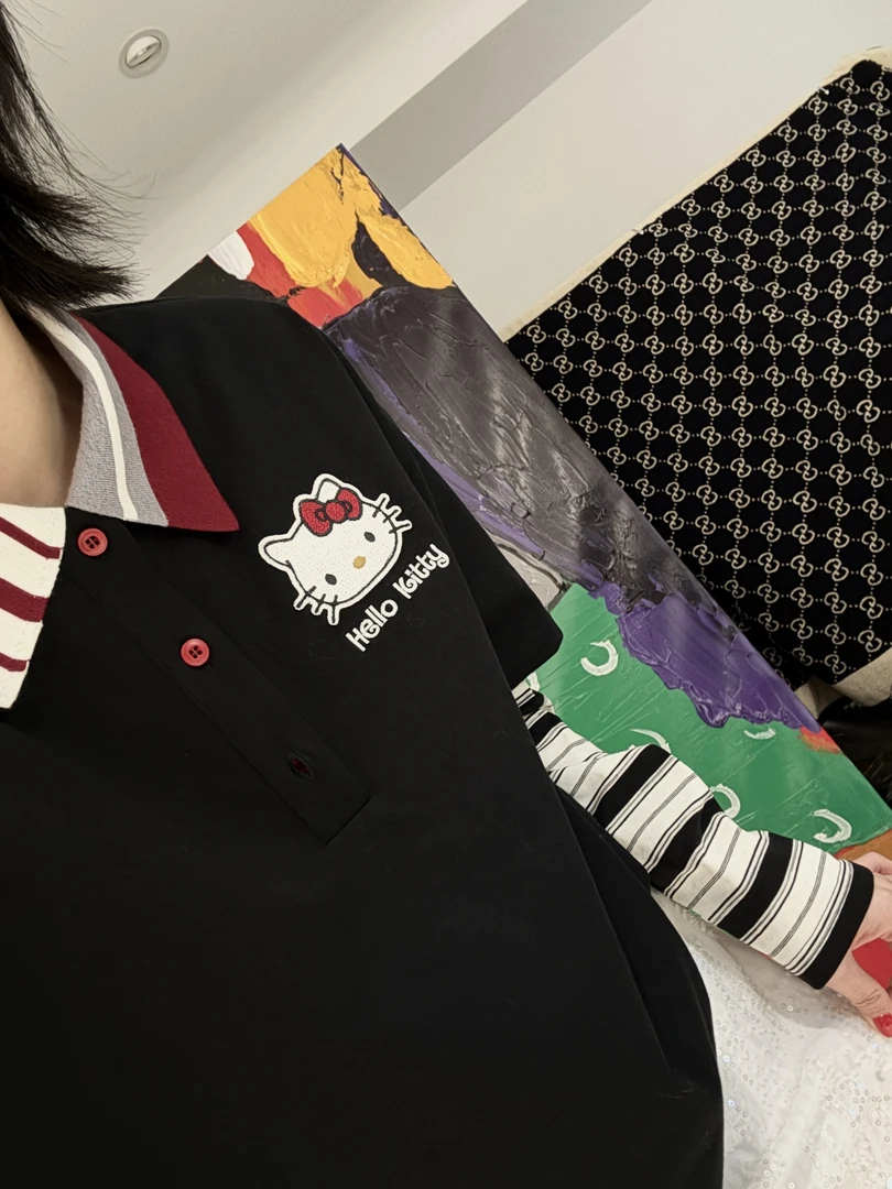 猫咪领口拼接条纹长袖卫衣  J25CX064