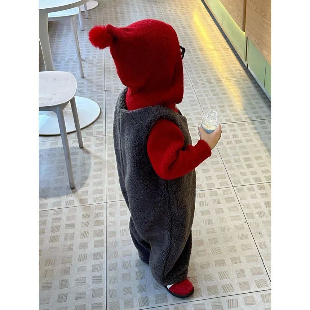 好孩子【万达撤柜】儿童冬季灰色羊羔绒背带连体裤男女童加厚夹棉保