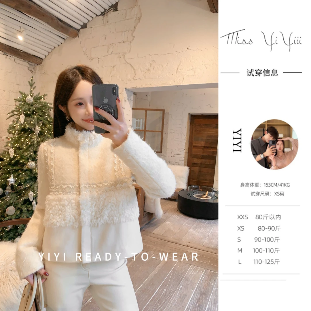 【冬日雪融】<YiYiii>小个子波兰科鲁达白鹅绒仿羊羔毛拼接短羽绒服