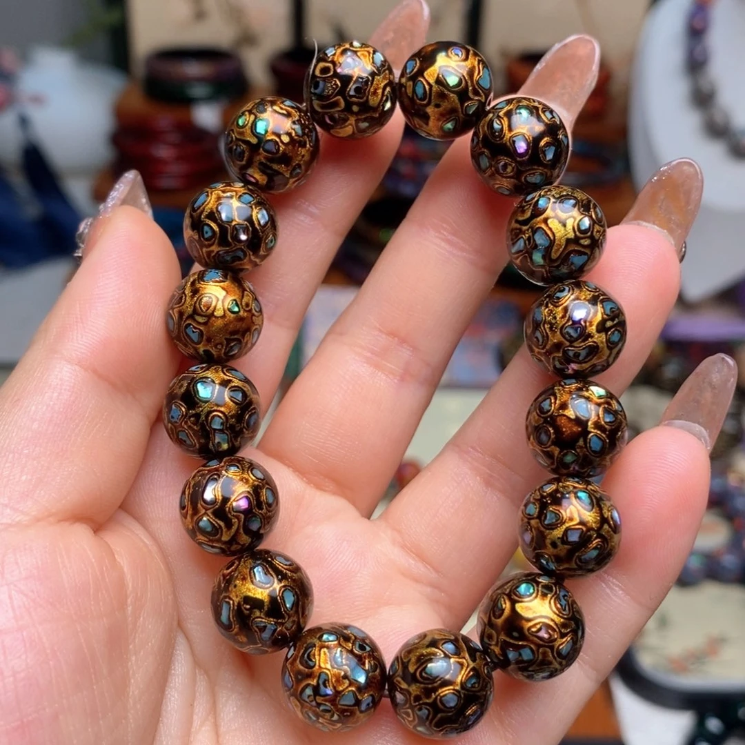 大漆12mm犀皮纹精品手串