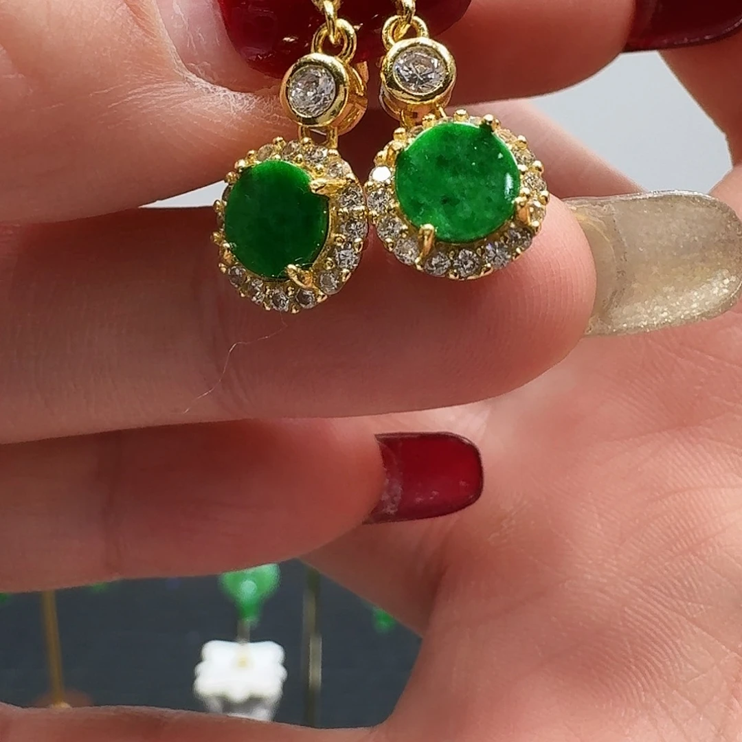 翡翠耳饰银S925镶嵌耳饰