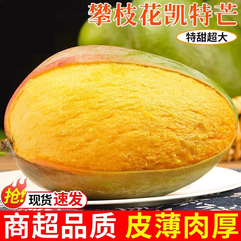 正宗攀枝花凯特芒果头茬早熟凯特芒新鲜当季整箱水果现摘青皮芒果