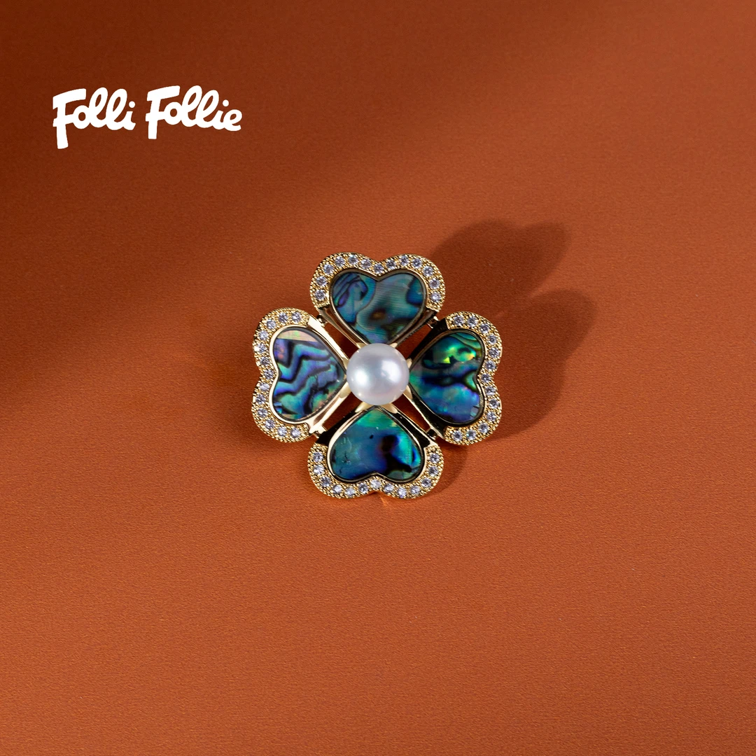 FolliFollie【Heart4Heart】淡水无核珍珠胸针9-10mm气质优雅大方款