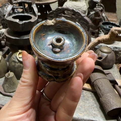 金属高足瓷油灯 有磕不影响使用