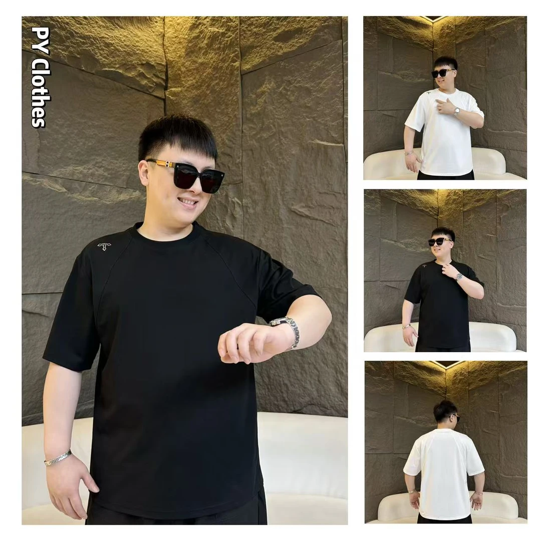 胖语大码男装 2025年夏季新款简约百搭设计款拼接休闲短袖7054#N