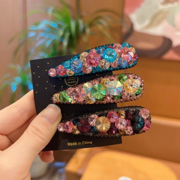 XT013韩国东大门施华钻高定多彩水滴小众设计师款侧边刘海夹