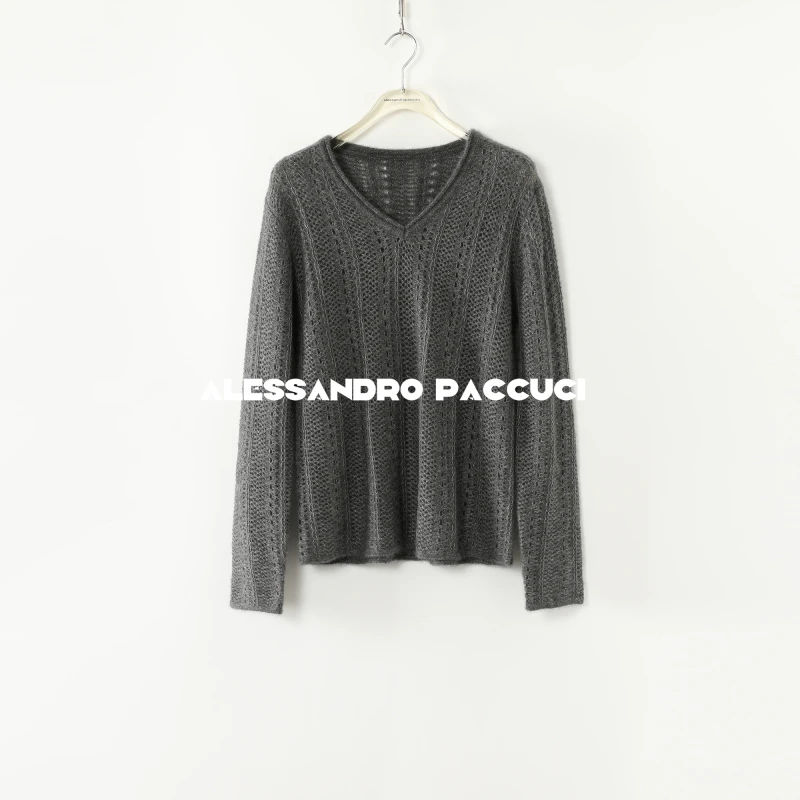 AP洛哥44289ST【闲云】羊绒+桑蚕丝V领镂空时尚百搭多色套头衫