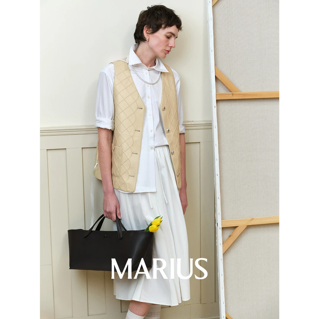 MARIUSMARIUS“COCO马甲”复古感立体刺绣菱格宽松随搭无领马甲