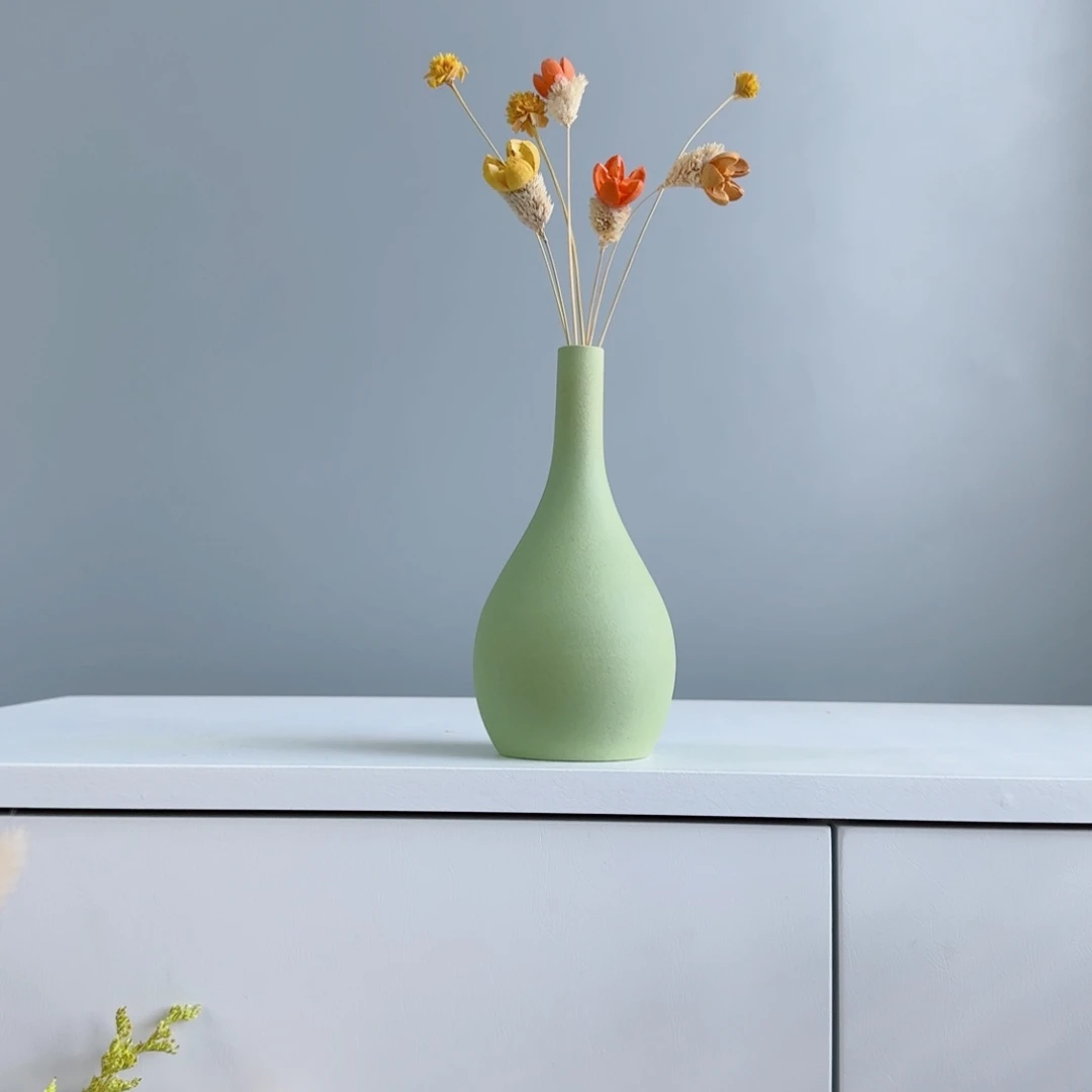 瓷片陶瓷小花瓶含花总高约20-30cm