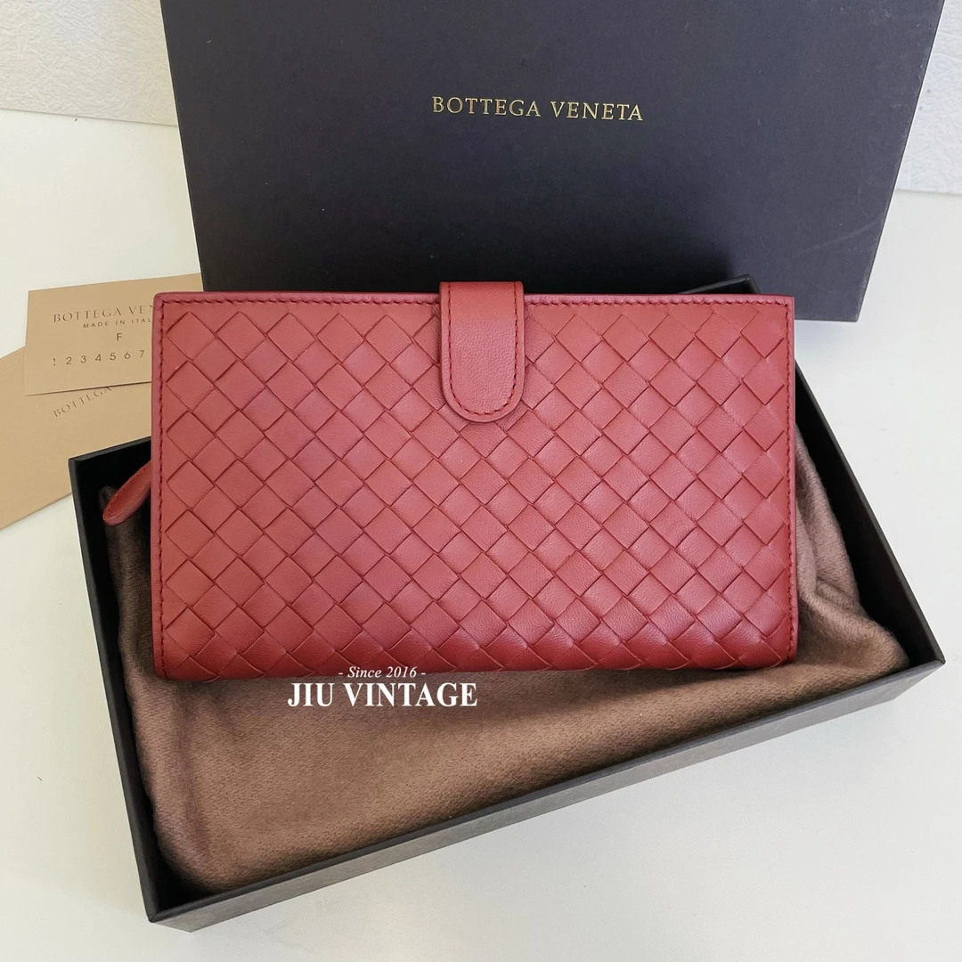 99新 BOTTEGA VENETA/葆蝶家 豆沙红长款编织钱包BJM12-2136