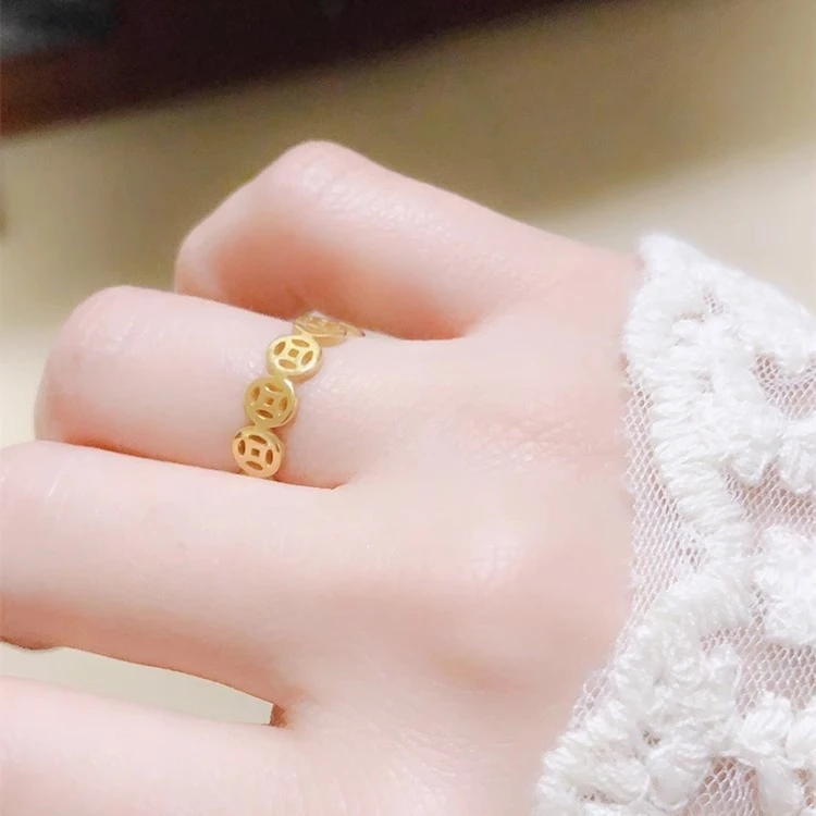 钛钢戒指 复古设计感小众古铜钱戒指女简约民族风手饰品气质