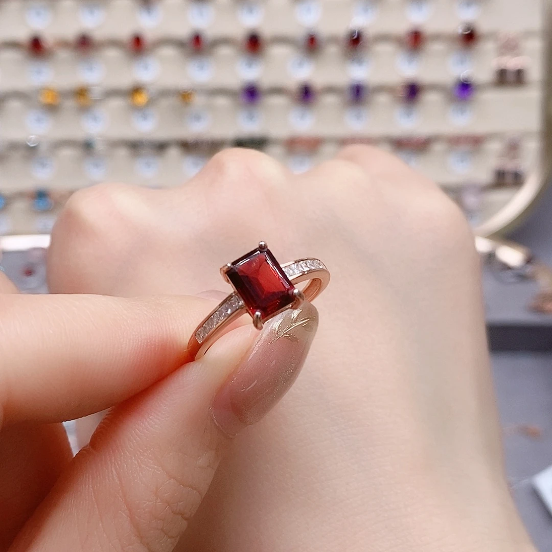 石榴石戒指银S925镶嵌戒指