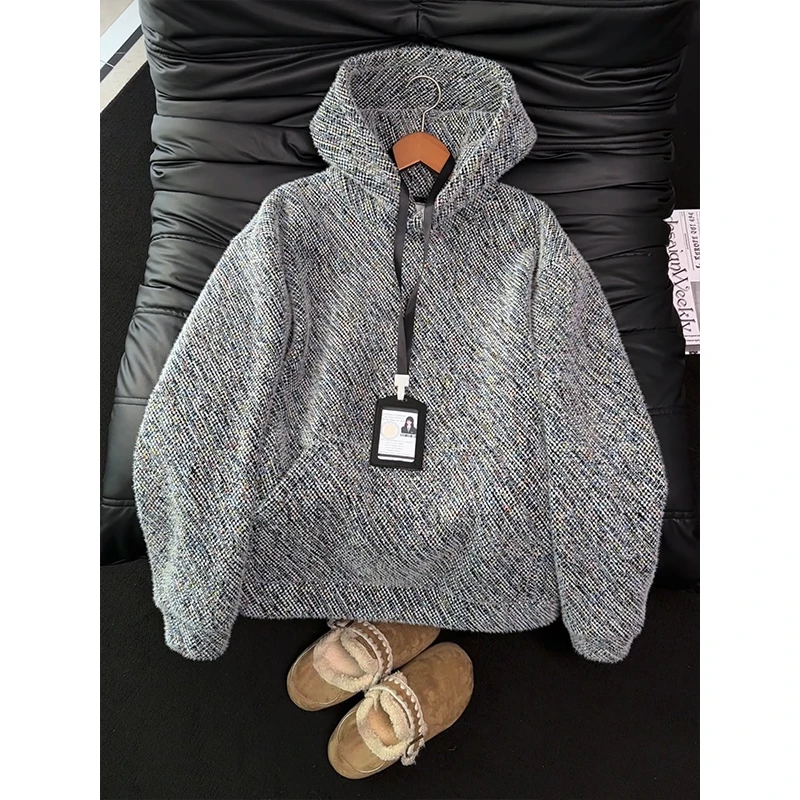 七彩黑1KG重磅连帽卫衣秋冬男款情侣装cleanfit高级感宽松外套