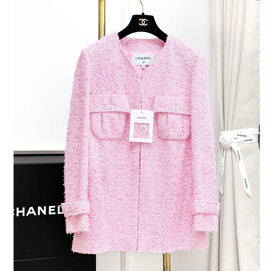 99新 Chanel/香奈儿 36码21C早春度假樱花粉色编织薄款外套