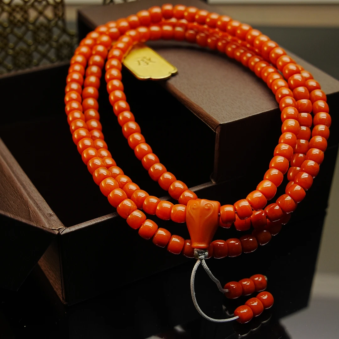 【老刘珠宝】69南红直切多圈手串满肉柿子红念珠多样性发货发其一