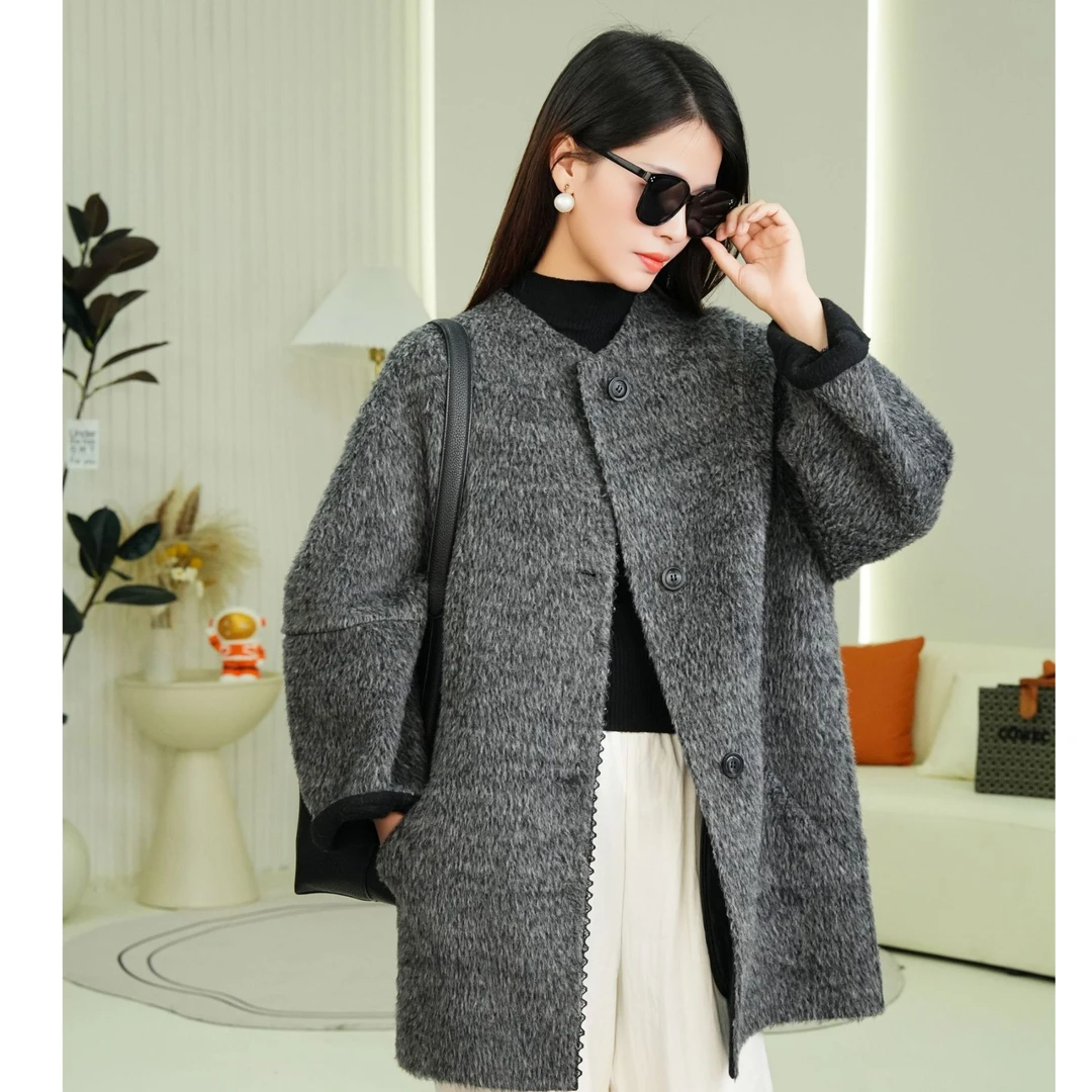 【苏丽羊驼毛＋绵羊毛】中长款大衣加厚洋气外套设计师版25015