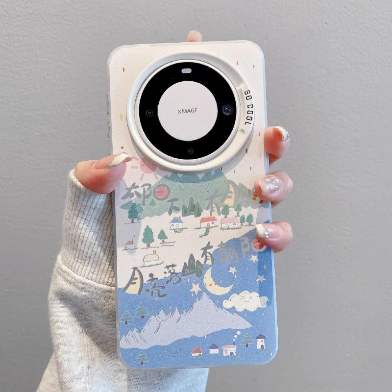太阳月亮适用华为mate70pro手机壳新款彩绘mate60pro磨砂彩银个性