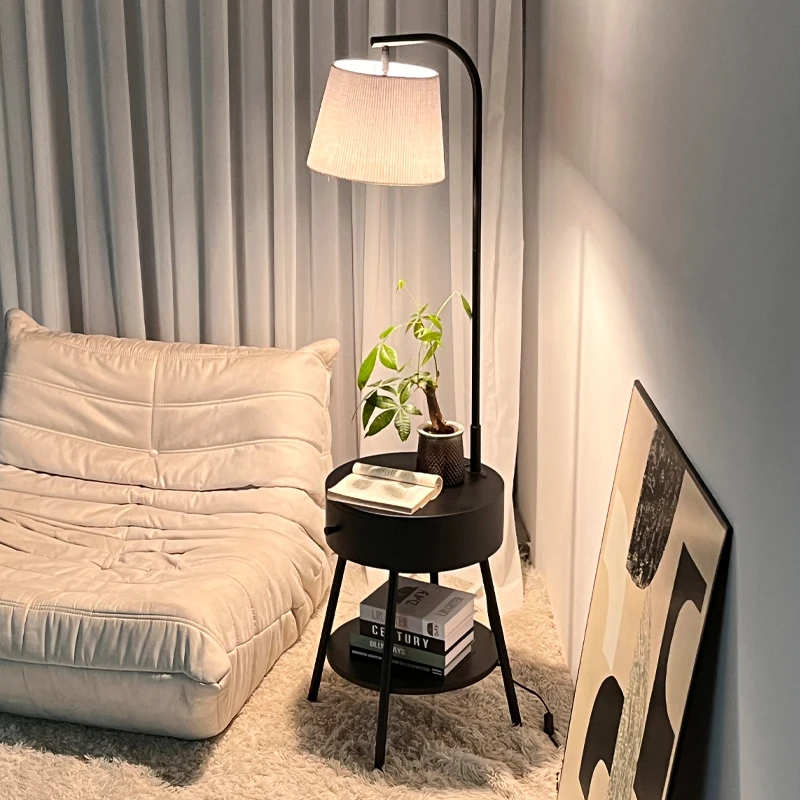 [直播]北欧客厅茶几充电置物架落地灯轻奢卧室床头一体立式落地灯