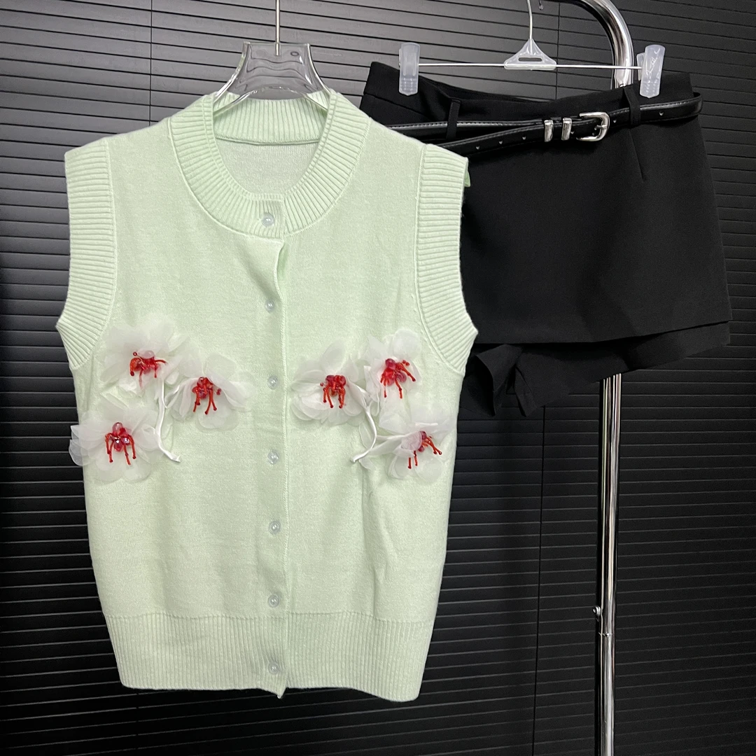 小众买手sst同款立体花朵针织上衣