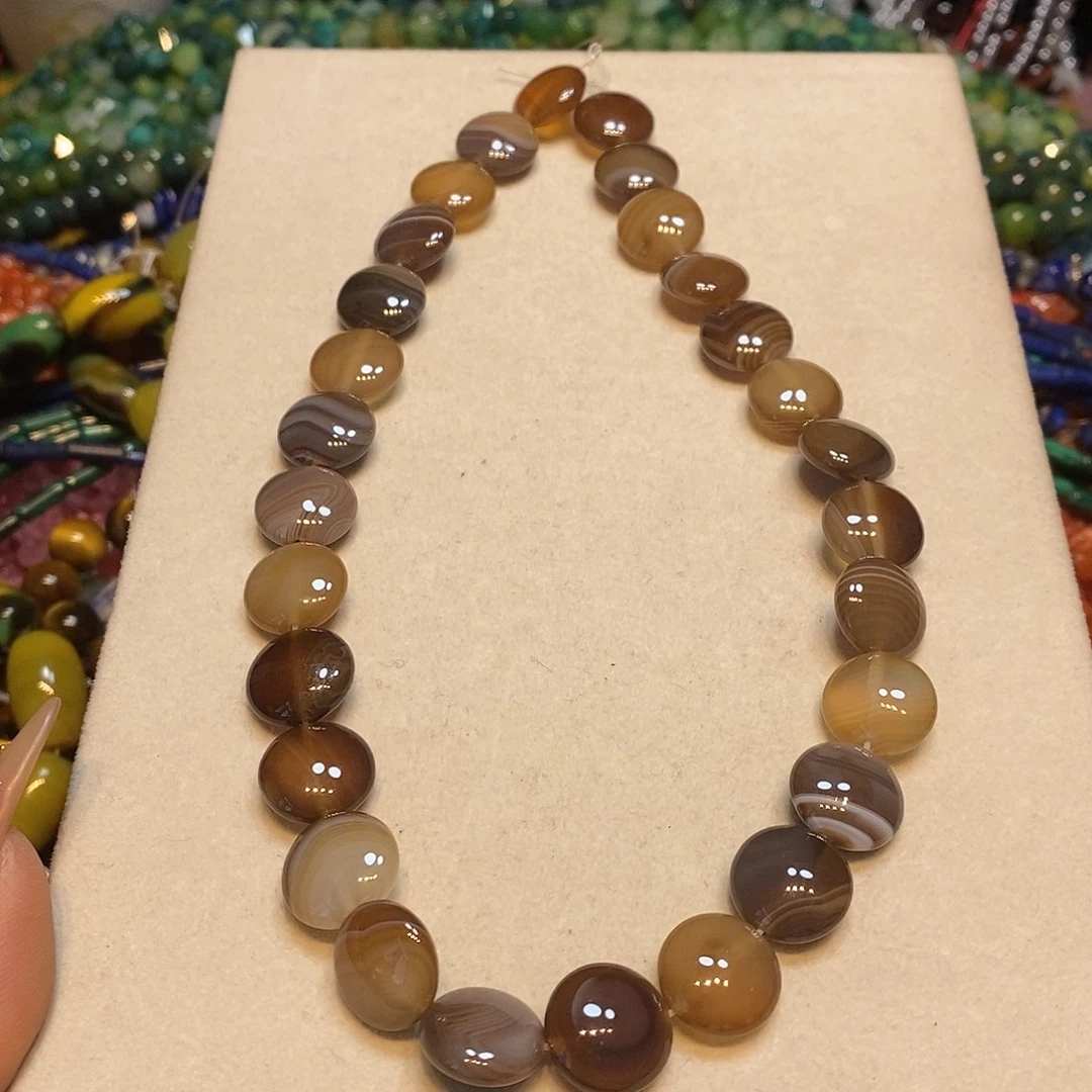 玛瑙/玉髓未镶嵌珠宝半成品天然美拉德圆饼14mm一条