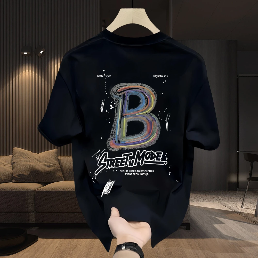 2025新款潮牌男士纯棉白T恤圆领上衣印花时尚合身短袖打底衫夏季