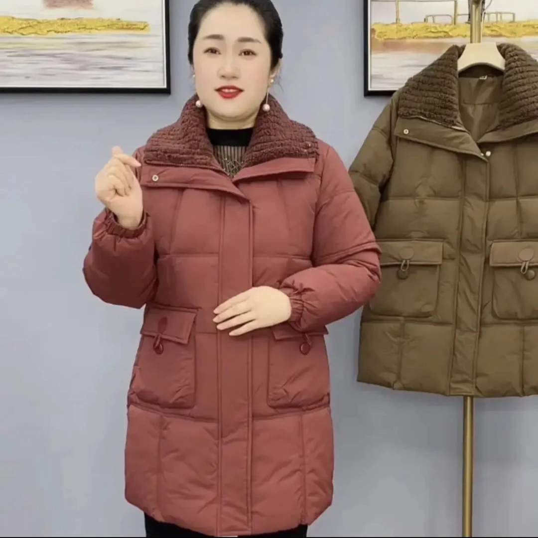 秋冬新款时尚洋气百搭显瘦气质妈妈装中长款加厚保暖棉服3062款