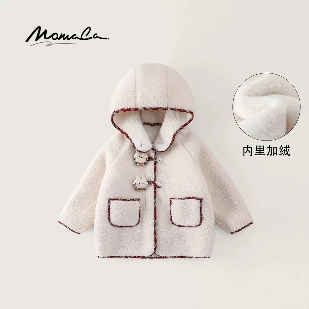 MOMOCO女童2025冬新款可爱小猫时尚加厚加绒保暖大衣77830107028