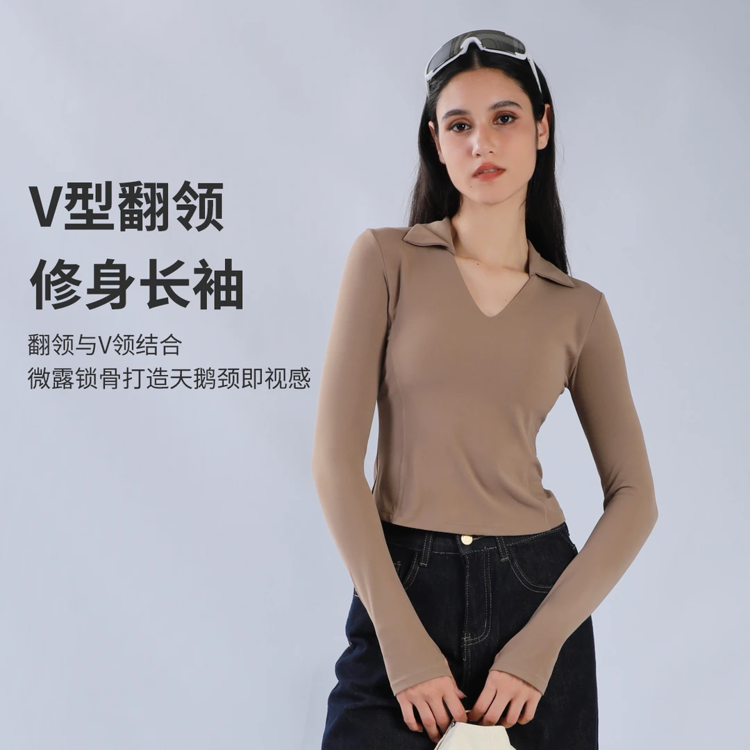 雨盈秋季瑜伽翻领长袖运动速干普拉提
