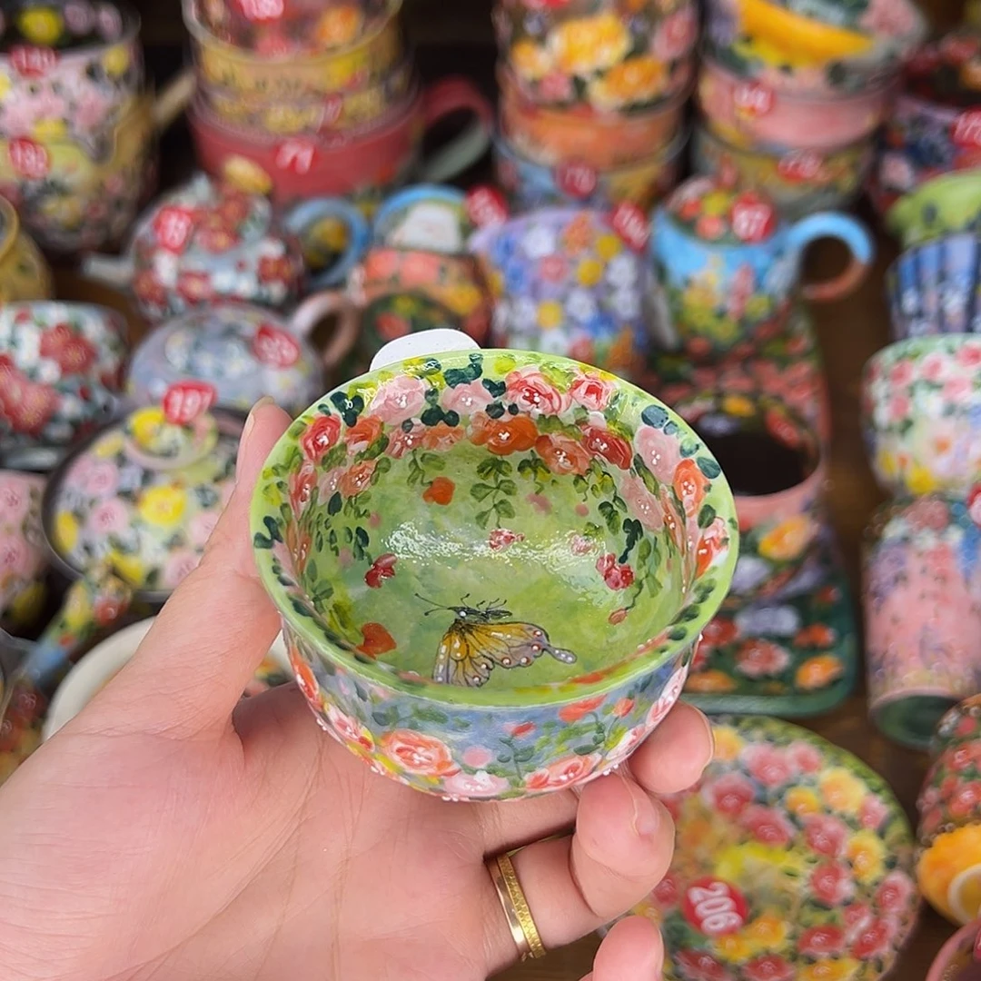 n***j泥塑紫砂手绘杯子油画