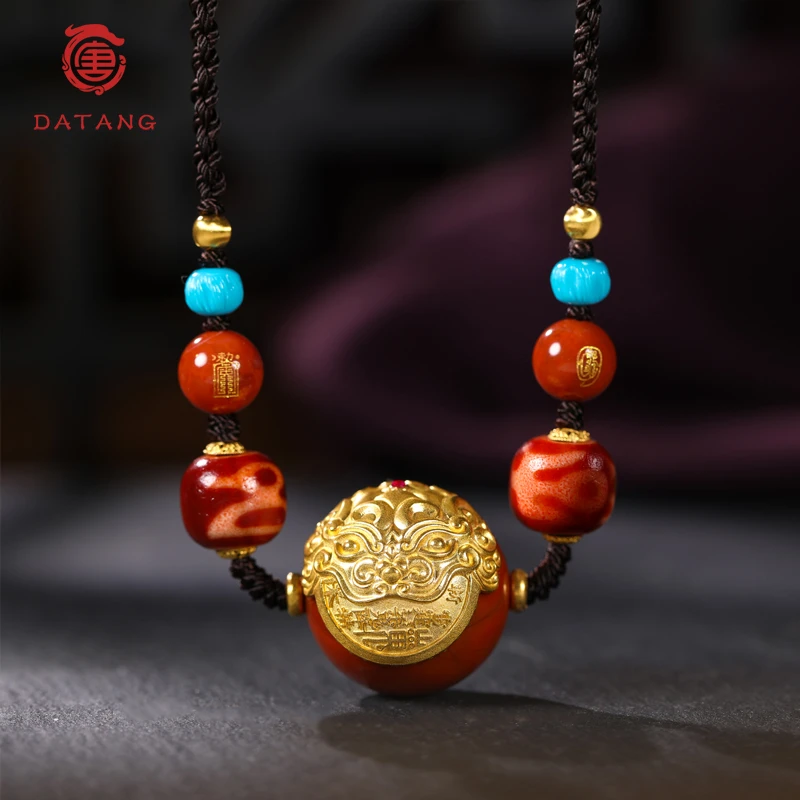 貔貅山鬼花钱南红18K锁骨链SG33889