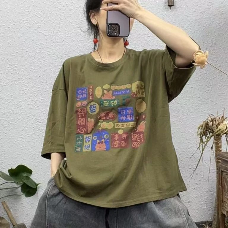 10001印胶字圆领大版棉质上衣（长65胸围120