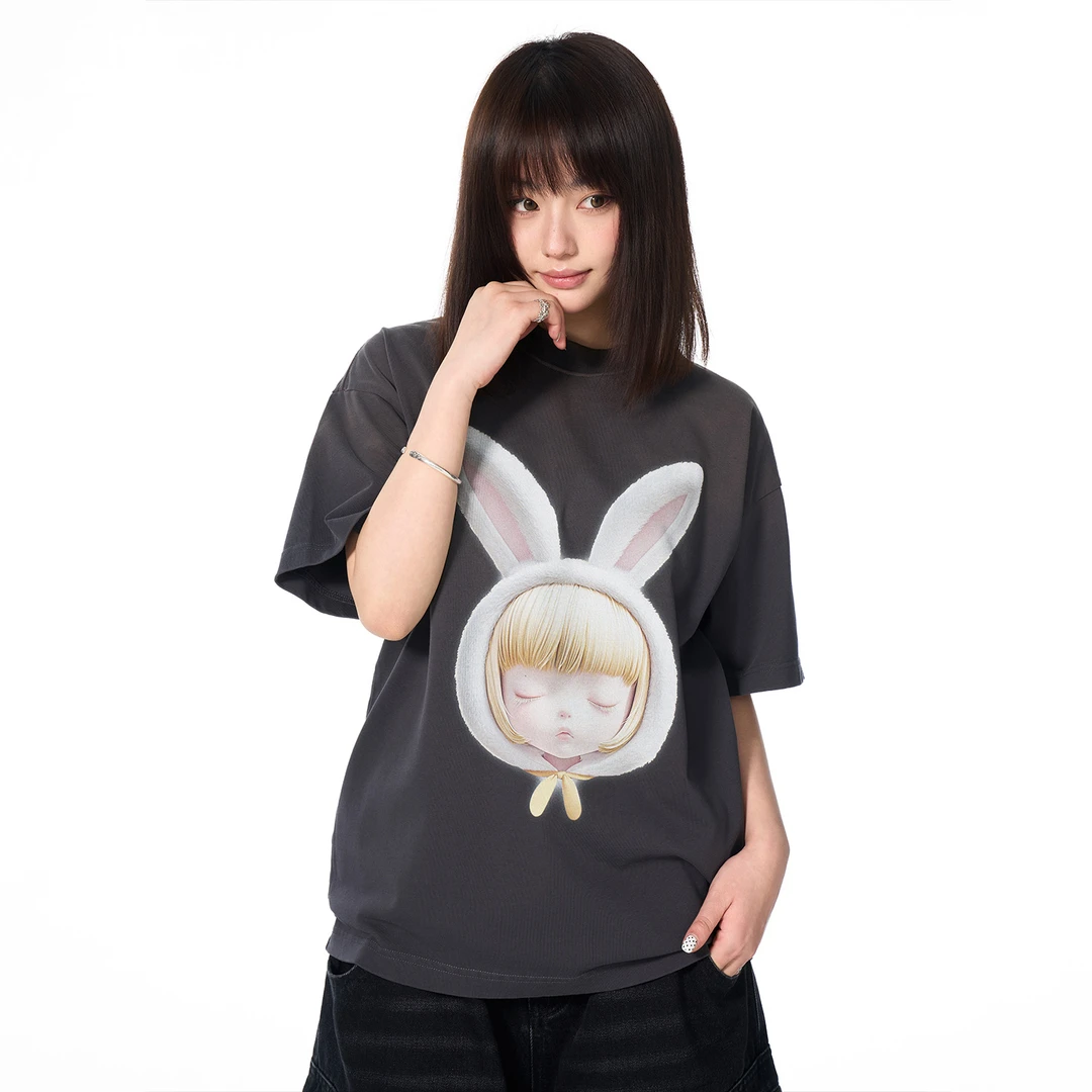 AFGK25SS夏季新款卡通天使系列做旧喷马骝短袖t