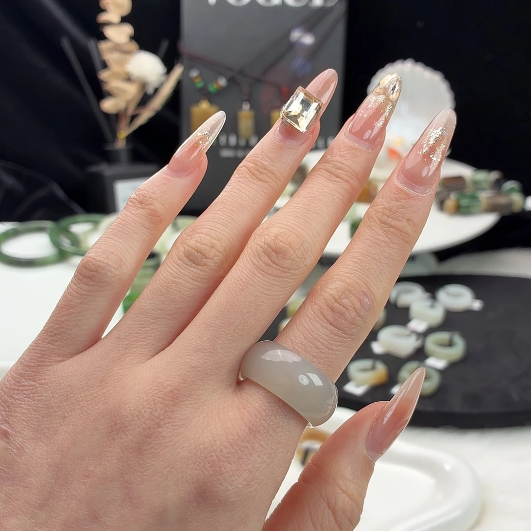 和田玉未镶嵌戒指j62冰透灰轮胎