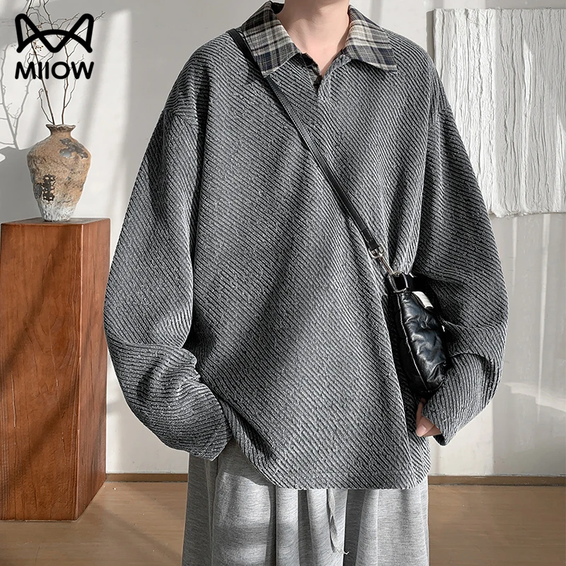 猫人美式重磅雪尼尔长袖T恤男款秋冬季加绒加厚针织打底衫卫衣服