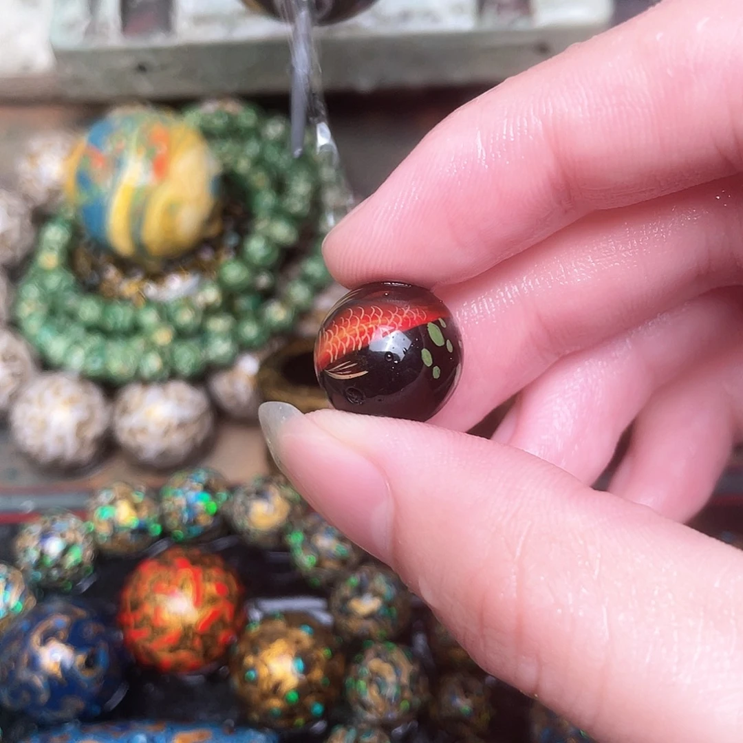 上****）手工制作大漆珠1.5鱼珠