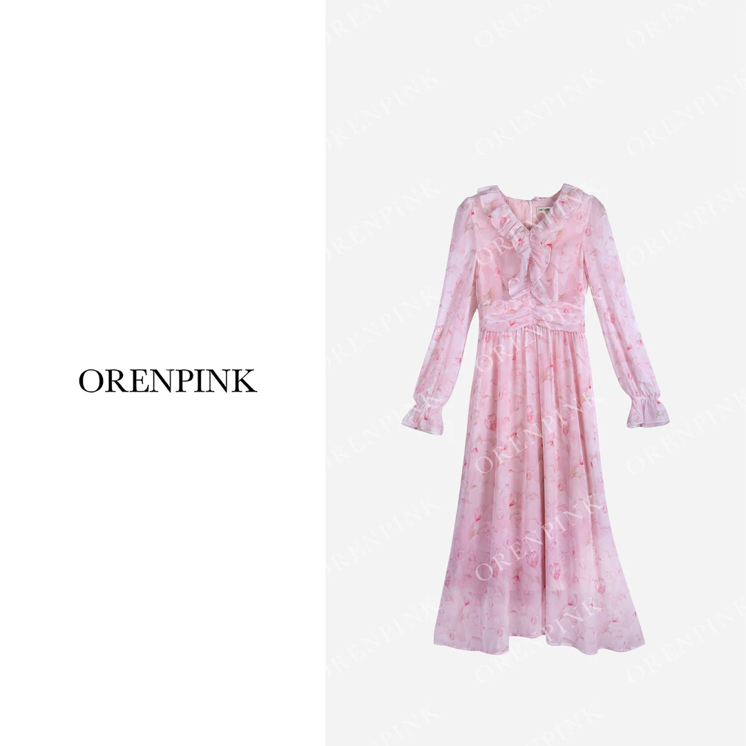 OREN PINK/奥粉25年新款粉色梦境“宫廷印记”气质女装连衣裙