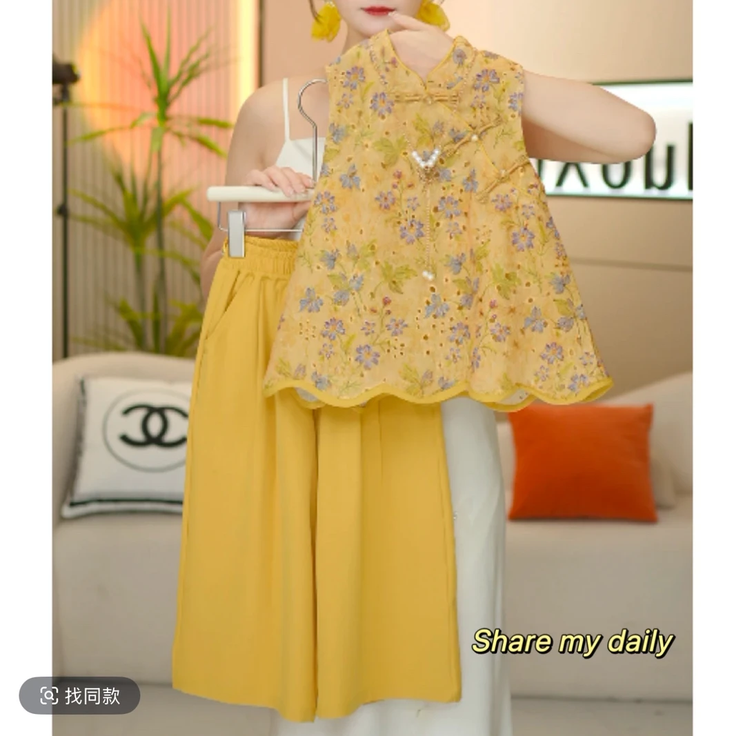 1女童夏装夏季薄背心新款中式洋气国风汉服夏装爆款两件套