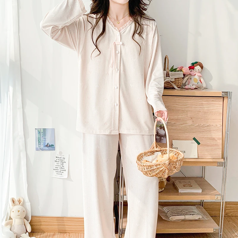 (莫代尔棉）521-524月子服春夏季新款孕妇睡衣带胸垫家居服套装