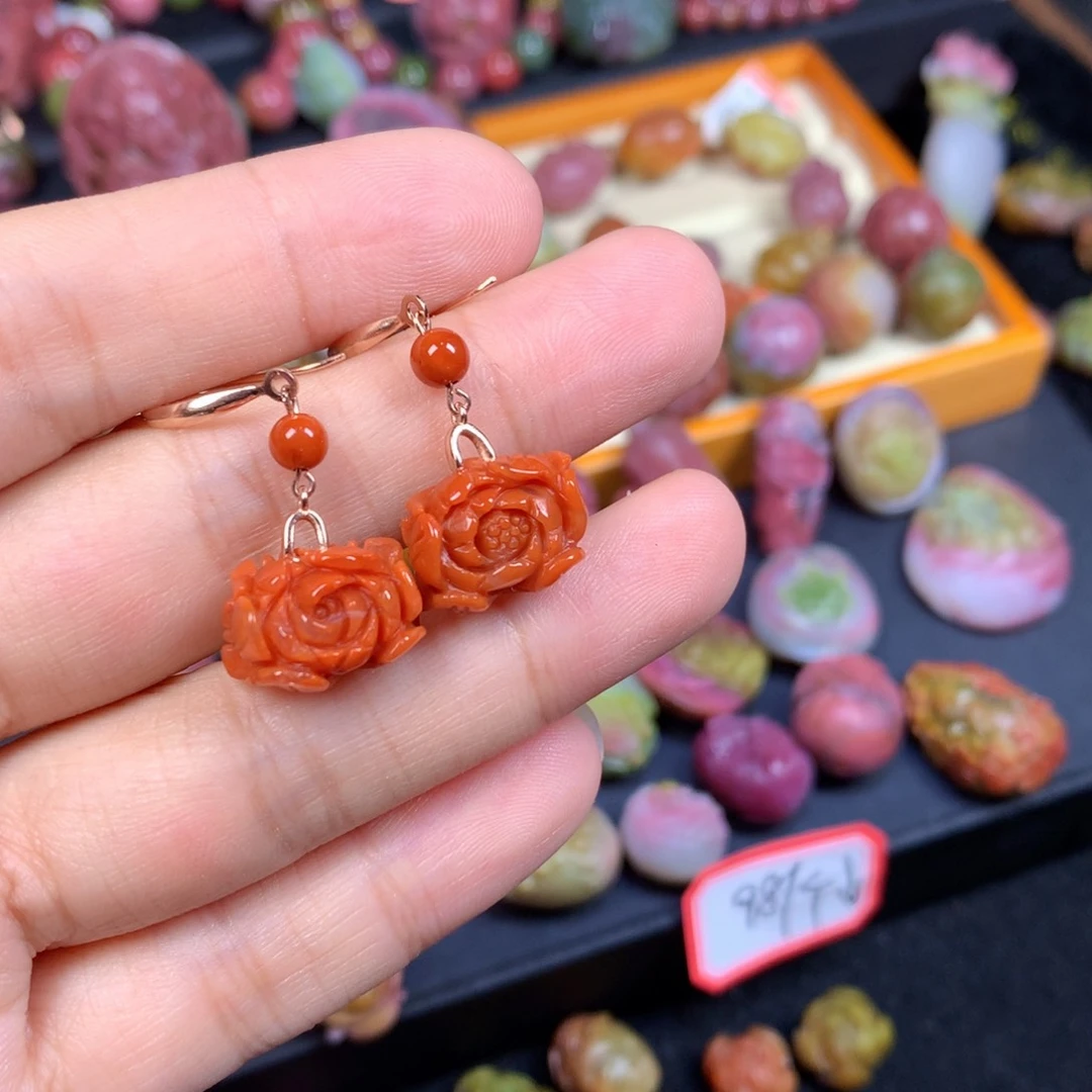 南红玛瑙银S925镶嵌耳饰