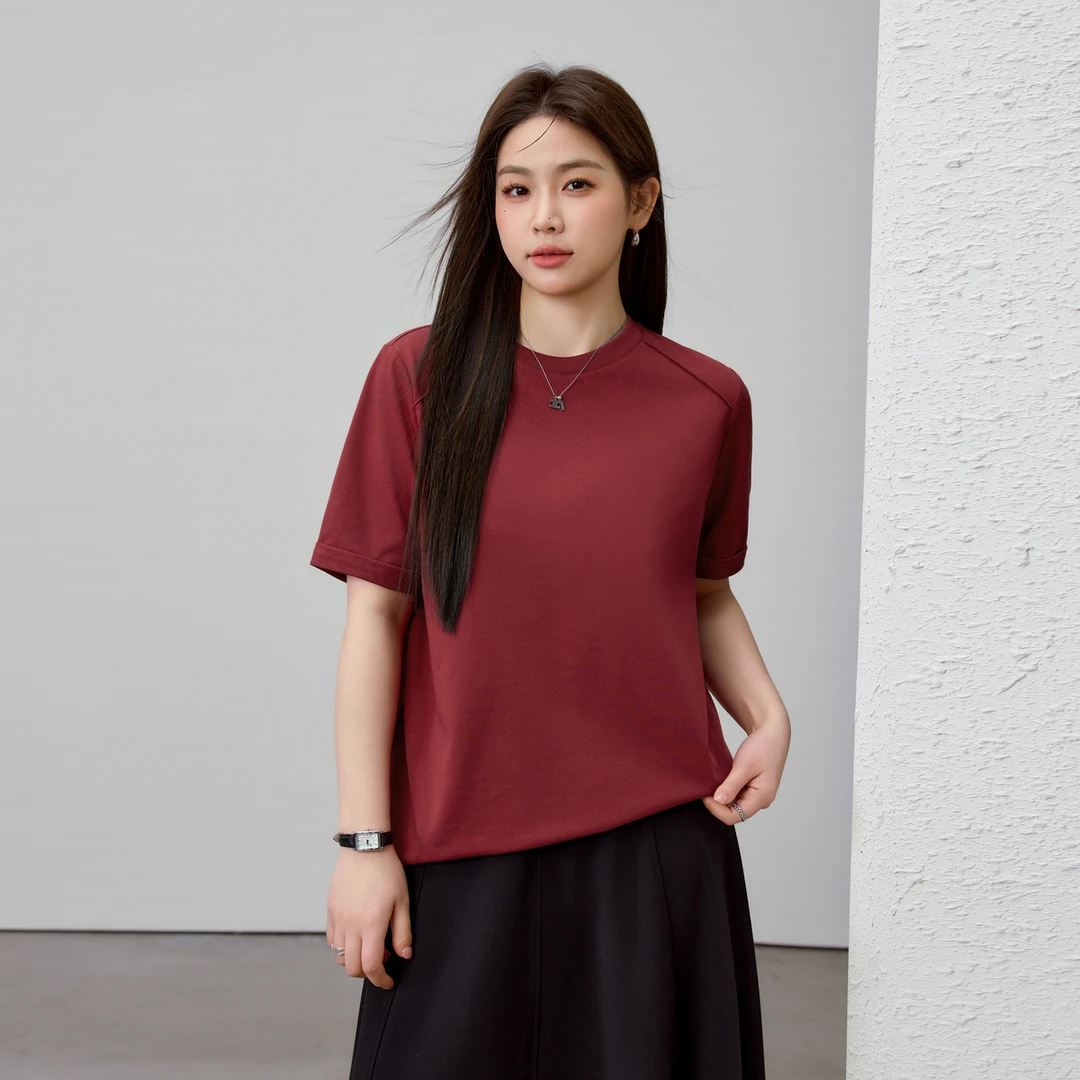 【休闲时尚圆领气质纯色百搭显瘦T恤】纤莉秀大码女装短袖QK0507