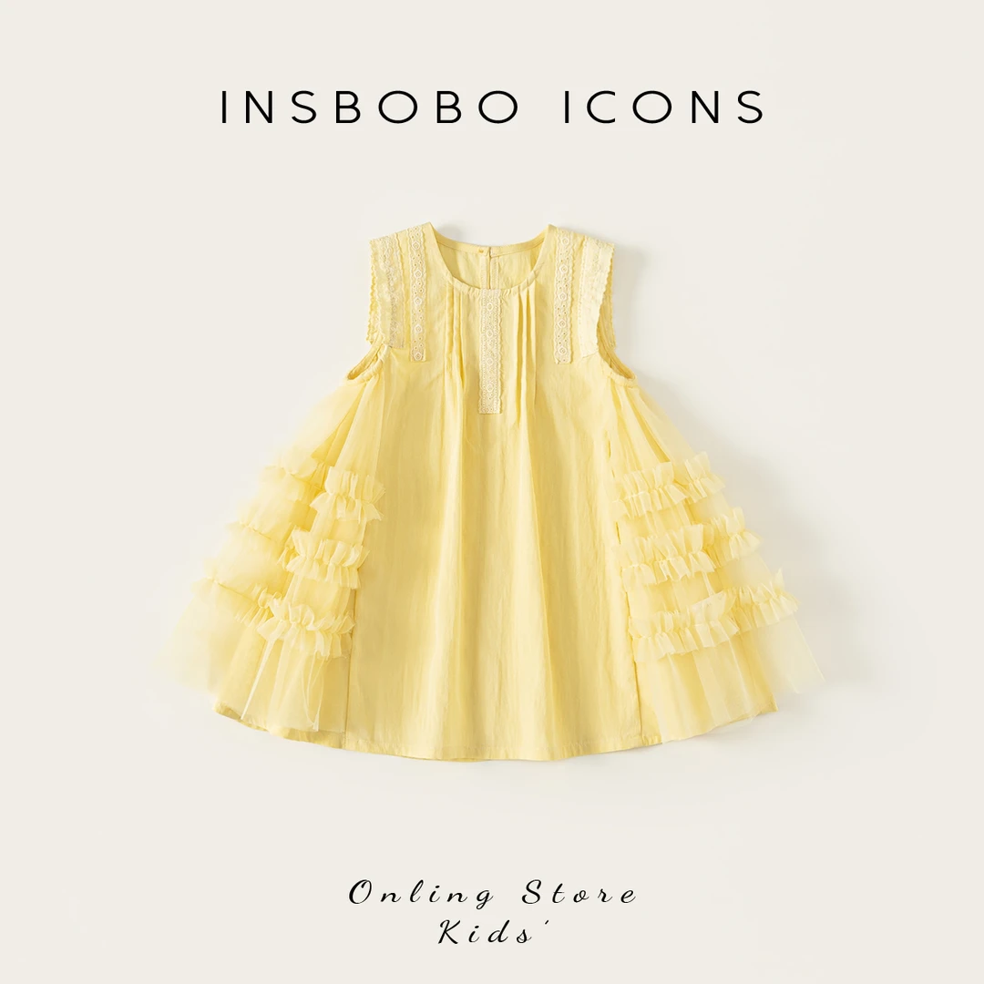 XQ25476【夏】儿童裙子(无袖网纱拼接连衣裙)