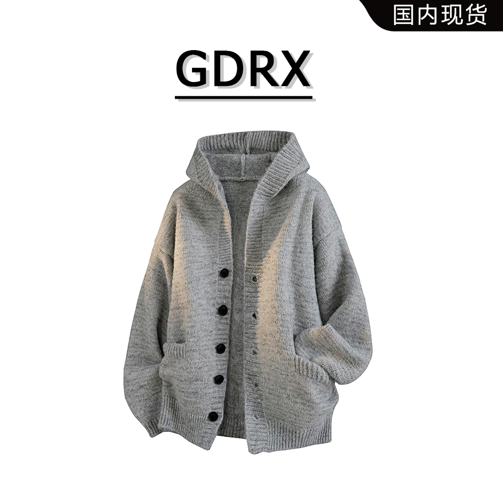 GDRX日系连帽开衫毛衣男士秋冬季慵懒风高级感休闲时尚针织衫外套