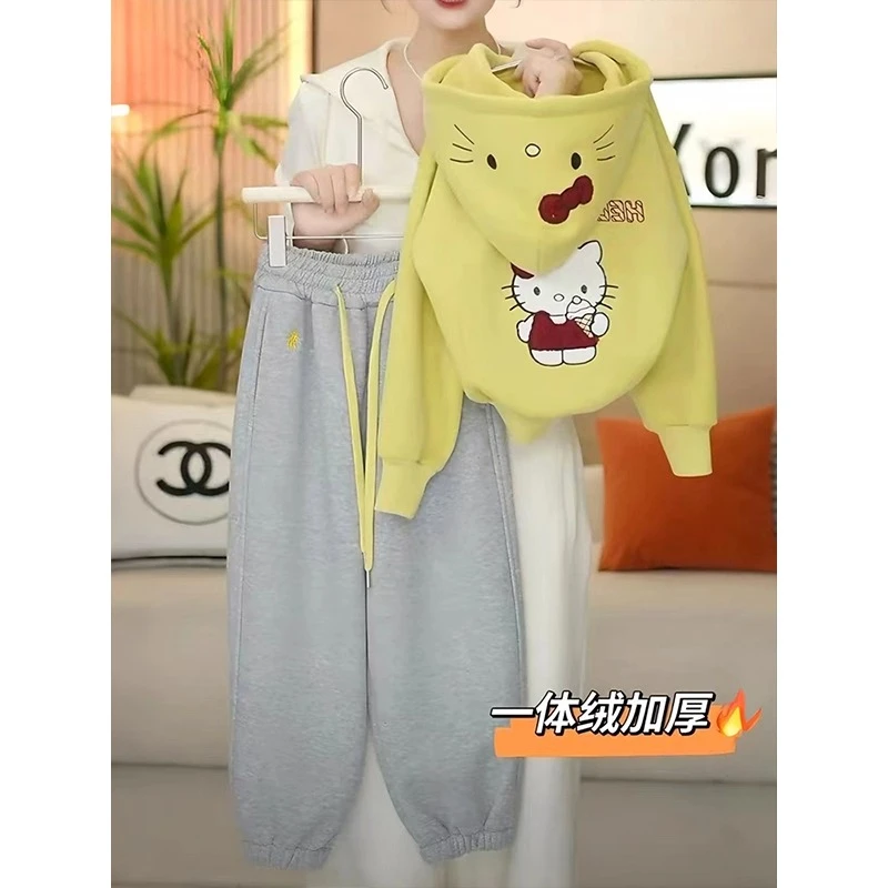 女童加绒套装秋冬2025新款儿童卡通秋装女孩开衫休闲裤两件套洋气